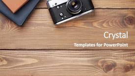  Presentation with notepad - PPT layouts featuring travelling plans - office desk table with camera background and a coral colored foreground