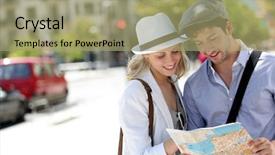  Presentation with festival china town - Presentation design consisting of travelling plans - trendy young couple in town background and a mint green colored foreground