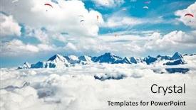  Presentation with everest - Presentation design with traverse - paraglider flying against the himalayas-everest background and a white colored foreground