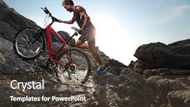  Presentation with athlete - Audience pleasing PPT theme consisting of traverse - young athlete crossing water barrier backdrop and a tawny brown colored foreground