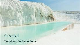  Presentation with blue - Presentation enhanced with travertine terraces at pamukkale turkey background and a soft green colored foreground