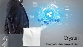  Presentation with mining - Colorful presentation enhanced with tray cryptocurrency and mining backdrop and a light blue colored foreground