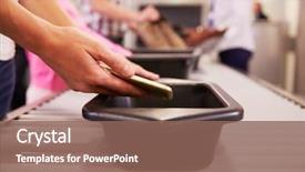  Presentation with airport security - Cool new PPT theme with tray for airport security backdrop and a violet colored foreground