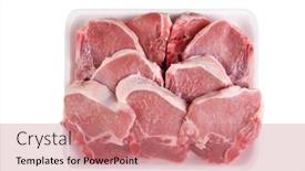  Presentation with steak and pork chops - Slide deck featuring tray-full-of-fresh-pork background and a coral colored foreground