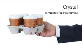  Presentation with take - PPT theme consisting of tray of disposable coffee cup background and a white colored foreground