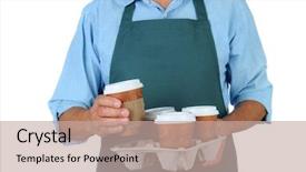  Presentation with get out - Audience pleasing slide deck consisting of tray of disposable coffee cup backdrop and a coral colored foreground