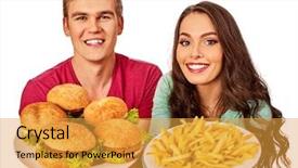  Presentation with fast food - Slides featuring man and girl offer tray background and a gold colored foreground