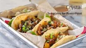  Presentation with chorizo - Presentation theme featuring tray-of-mexican-street-tacos background and a coral colored foreground