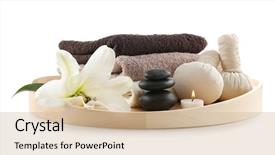  Presentation with spa - Presentation design enhanced with tray with beautiful spa composition background and a  colored foreground