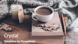  Presentation with candle - Slide deck enhanced with tray with blanket spending autumn background and a coral colored foreground