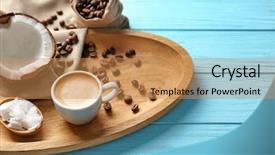  Presentation with coffee cup diary - Slide deck having tray with cup of tasty background and a coral colored foreground