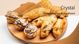  Presentation with packaging of bakery products - PPT layouts with tray with different bakery product background and a  colored foreground