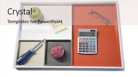  Presentation with green office - Beautiful slide deck featuring tray with green apple calculator backdrop and a lemonade colored foreground