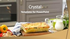  Presentation with food lasagna - Colorful slide set enhanced with tray with tasty spinach lasagna backdrop and a gray colored foreground