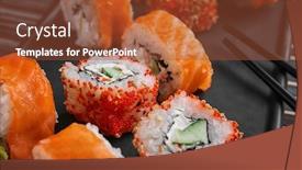  Presentation with sushi - Amazing theme having tray with tasty sushi rolls on table closeup backdrop and a tawny brown colored foreground