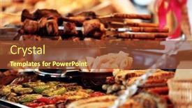  Presentation with food - PPT layouts with trays with different kinds of food on counter background and a tawny brown colored foreground