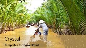  Presentation with mekong delta - Beautiful presentation design featuring tre village in mekong delta backdrop and a yellow colored foreground