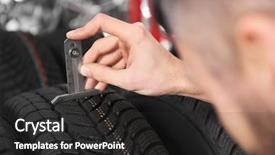  Presentation with automobile - Amazing presentation theme having treading - mechanic measuring tire tread depth backdrop and a dark gray colored foreground