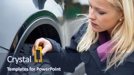  Presentation with car accidents - Cool new slides with treading - young woman is measuring backdrop and a ocean colored foreground