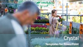  Presentation with media buying - Beautiful PPT theme featuring treaditional market - young woman buying flowers backdrop and a  colored foreground