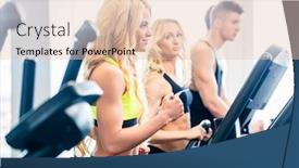  Presentation with treadmill - Slide set with treadmill group men and women exercising in fitness gym background and a lemonade colored foreground