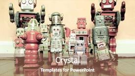  Presentation with robot - Presentation theme featuring tream robot on wooden floor background and a  colored foreground