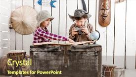  Presentation with old map - Cool new presentation design with treasure box - two little children in hats backdrop and a tawny brown colored foreground