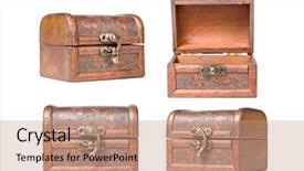  Presentation with chest - Presentation design enhanced with treasure box - wooden chest isolated on white background and a coral colored foreground