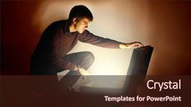  Presentation with suitcase - Slides having treasure box - young man open suitcase background and a wine colored foreground