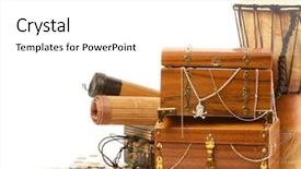  Presentation with treasure chest - Beautiful presentation theme featuring treasure chest isolated on white backdrop and a white colored foreground