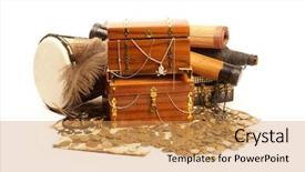  Presentation with treasure chest - PPT theme enhanced with treasure chest isolated on white background and a yellow colored foreground