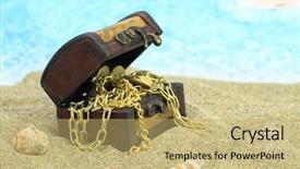  Presentation with treasure chest - Audience pleasing presentation theme consisting of treasure chest on a beach backdrop and a yellow colored foreground