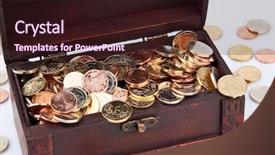  Presentation with treasure chest - PPT theme having treasure chest with euro coins isolated on a white background background and a wine colored foreground