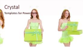  Presentation with white and black woman climbing ladders - Slides having treasure heart - woman with giftbox isolated background and a  colored foreground