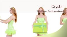  Presentation with white - Colorful theme enhanced with treasure heart - woman with giftbox isolated backdrop and a  colored foreground