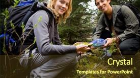  Presentation with treasure hunt - Audience pleasing presentation consisting of treasure hunt - two people finding a geocache backdrop and a tawny brown colored foreground