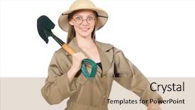  Presentation with safari - Slide set with treasure hunt - woman wearing safari hat background and a coral colored foreground