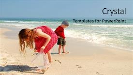  Presentation with treasure hunt - PPT theme featuring treasure hunt - young children searching for seashells background and a light blue colored foreground