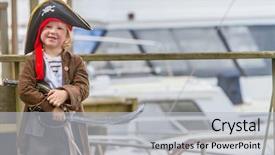  Presentation with treasure hunt - Colorful PPT theme enhanced with treasure hunt - young happy child dressed backdrop and a light gray colored foreground