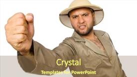  Presentation with cross desert tourists in safari - Cool new PPT layouts with treasure hunter - man in safari hat isolated backdrop and a  colored foreground