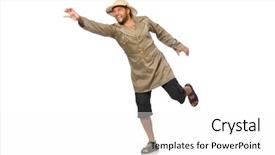  Presentation with safari - Beautiful PPT theme featuring treasure hunter - man in safari hat isolated backdrop and a  colored foreground