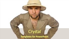  Presentation with safari - Slide deck with treasure hunter - man in safari hat isolated background and a coral colored foreground