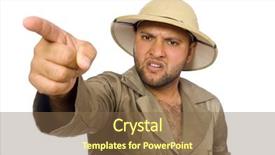  Presentation with scroll paper isolated on white - Slide deck featuring treasure hunter - man in safari hat isolated background and a tawny brown colored foreground