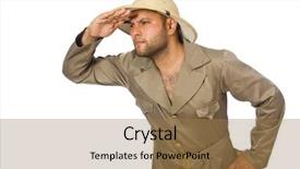 Presentation with treasure - Amazing PPT theme having treasure hunter - man in safari hat isolated backdrop and a coral colored foreground