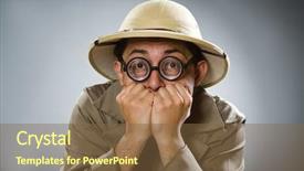  Presentation with safari - Slide deck with treasure hunter - man wearing safari hat background and a  colored foreground