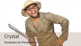  Presentation with white - Slide set featuring treasure hunter - man with knife isolated background and a  colored foreground