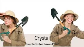  Presentation with safari - PPT layouts enhanced with treasure hunter - woman wearing safari hat background and a coral colored foreground