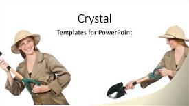  Presentation with safari - Audience pleasing theme consisting of treasure hunter - woman wearing safari hat backdrop and a white colored foreground