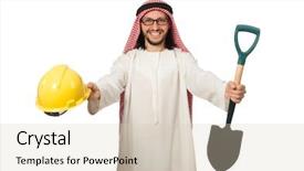  Presentation with buku bahasa arab - Audience pleasing presentation design consisting of treasure islam - arab businessman isolated on white backdrop and a  colored foreground