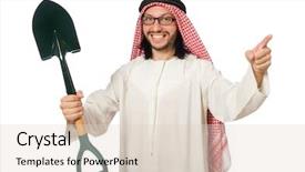  Presentation with arab countries - Cool new presentation theme with treasure islam - arab businessman isolated on white backdrop and a  colored foreground